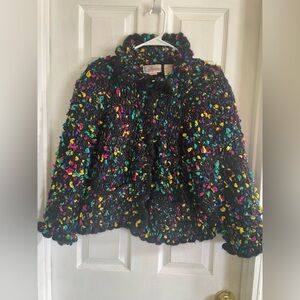 VTG 1980s Gil Aimbez multicolour string loop hand crochet cardigan sweater M